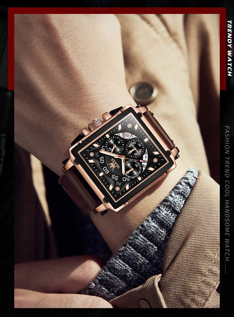 OLEVS Top Brand Male Watches Square Quartz Watch Watch For Men Waterproof Leather Strap Sport Clock Male Relogio Masculino