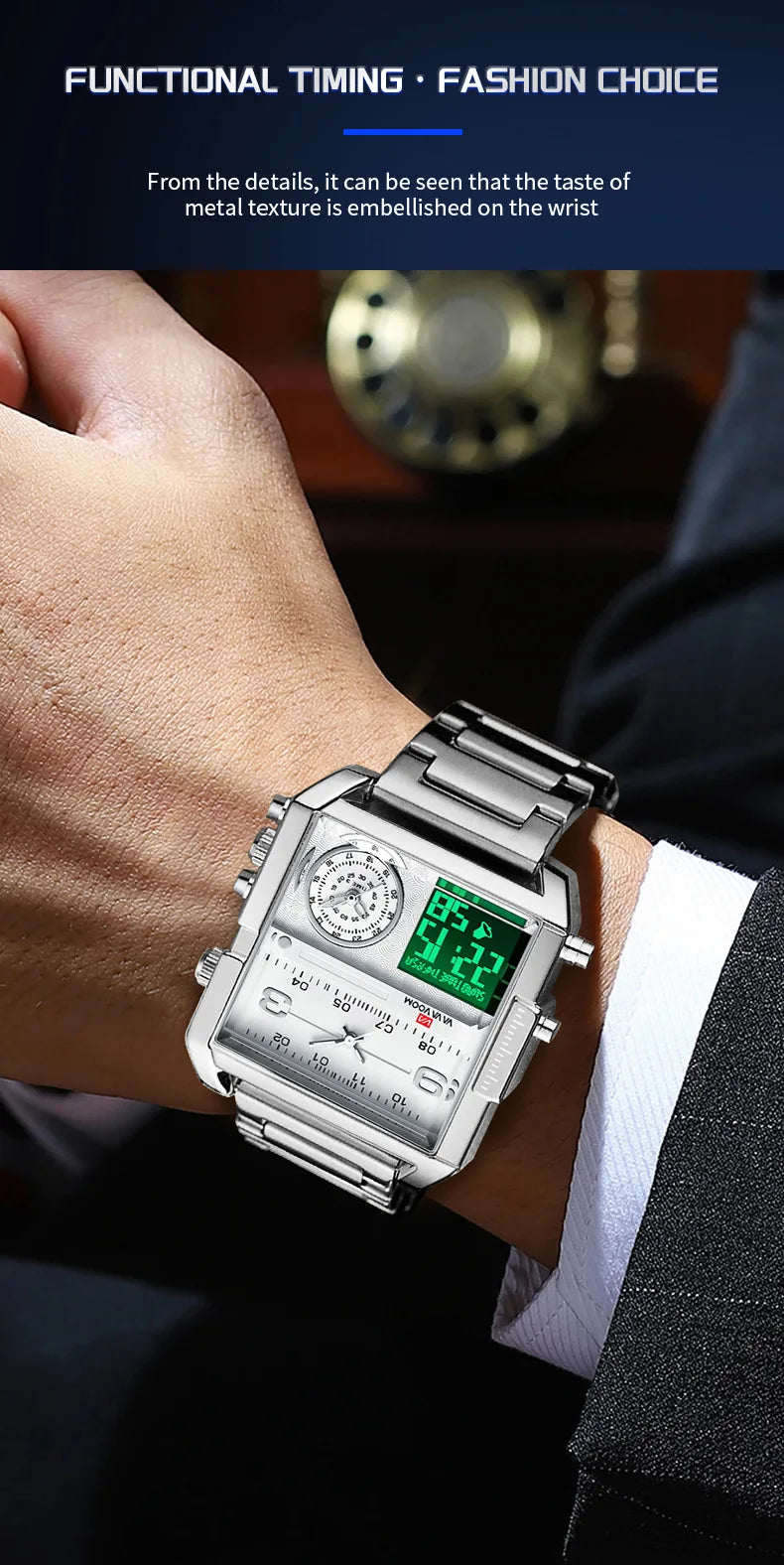 Dual Display Men Sports Watches For Male Clock Gold Black Men Digital Wrist Watches Top Brand Luxury Chronograph Quartz Watch