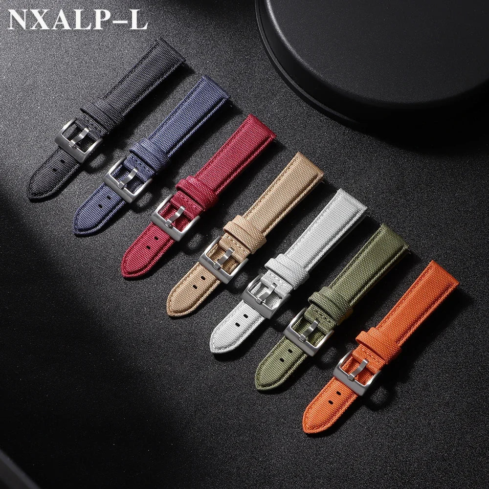 Quality Sailcloth Leather Watch Strap 20mm 22mm for Seiko for Omega Fabric Nylon Watchband Qucik Release Wristband Accessories