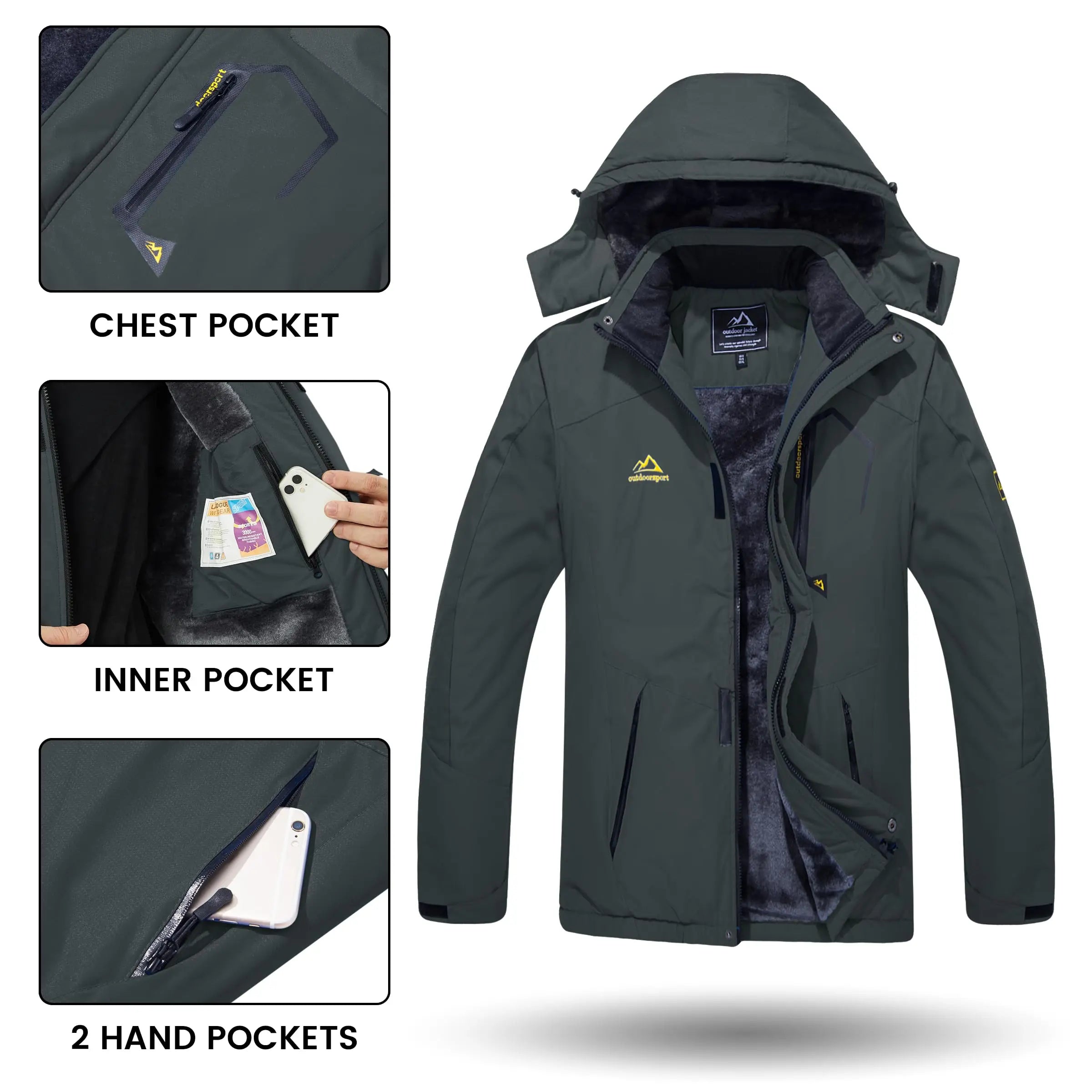 TACVASEN Men's Winter Ski Jackets Waterproof Fleece Coats Insulated Thermal Snowboard Jacket Parka Raincoat with Hood Man Parka