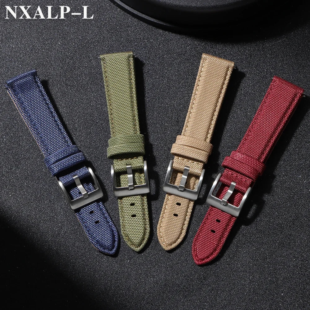 Quality Sailcloth Leather Watch Strap 20mm 22mm for Seiko for Omega Fabric Nylon Watchband Qucik Release Wristband Accessories