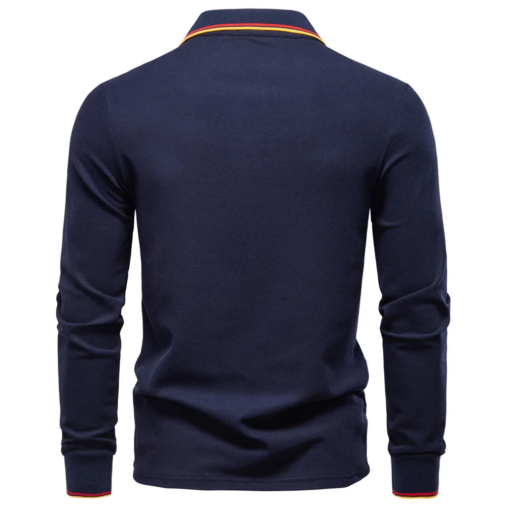 2025 Autumn New Men's Deer Embroidery Cotton Rich Blend Breathable Polo Shirts Long Sleeve Social Business Golf Polo Shirts Male