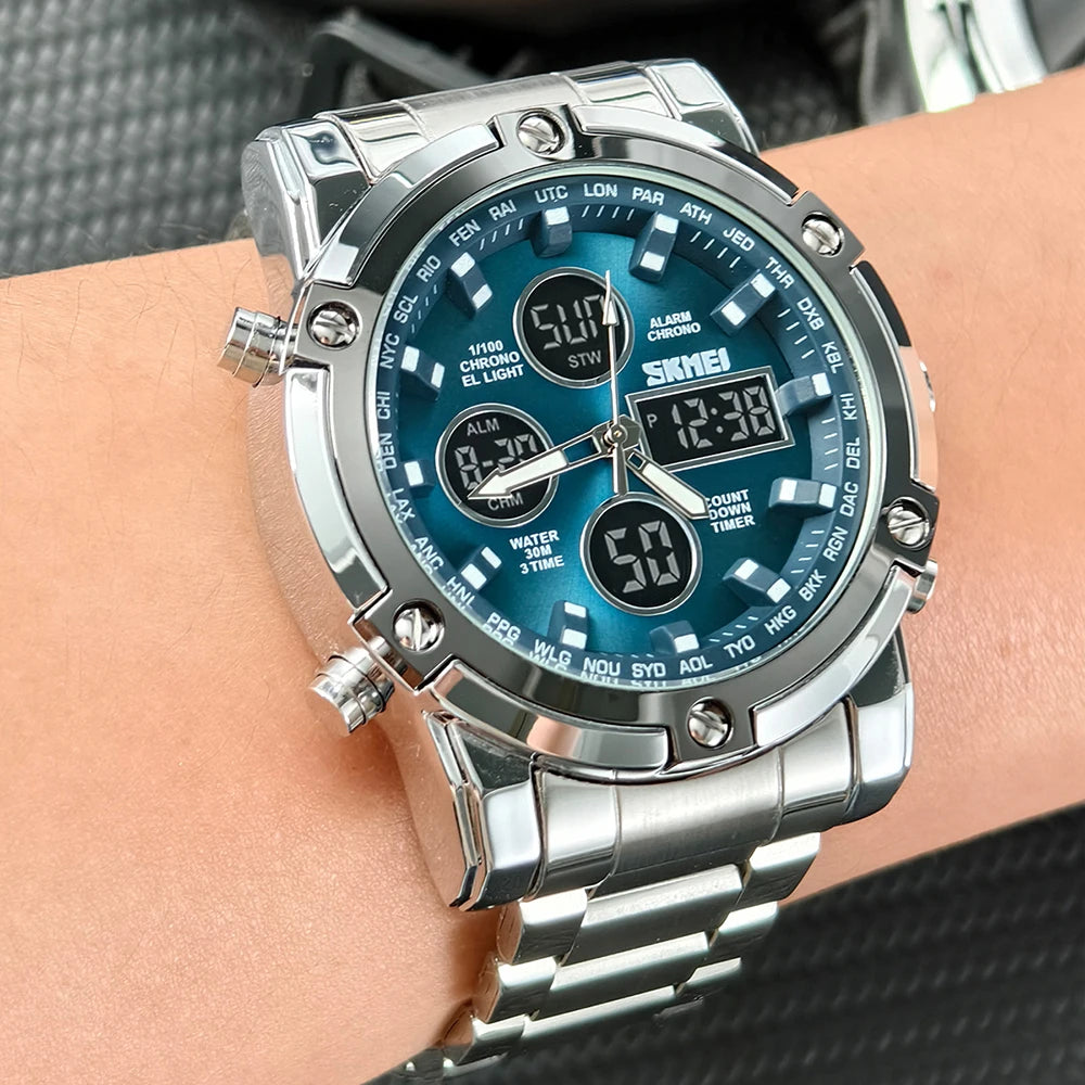 Luxury Sport Men's Quartz Watch Digital Wristwatch Waterproof Stainless Steel Male Watches Clock Relogio Masculino 1389