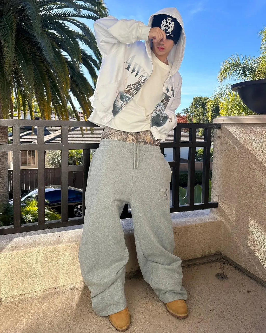 Y2K Retro Sweatpants Double Waisted Embroidered Camouflage Pattern Wide Leg Pants Men Clothes Goth Streetwear Unisex Baggy Pants