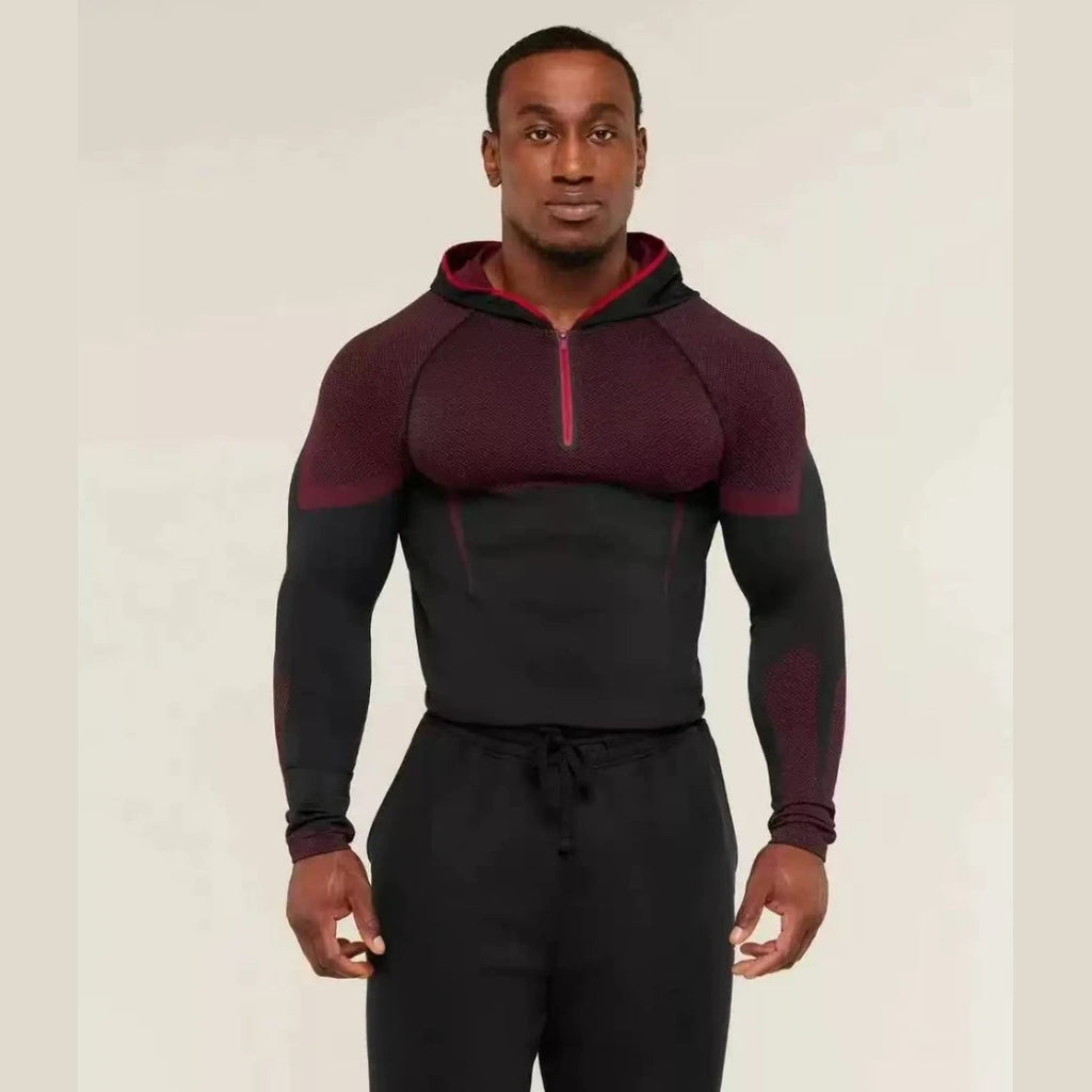 SHARK new fitness long sleeved men's hooded base shirt GYM ONYX5.0 agate high elasticity T-shirt fitness suit