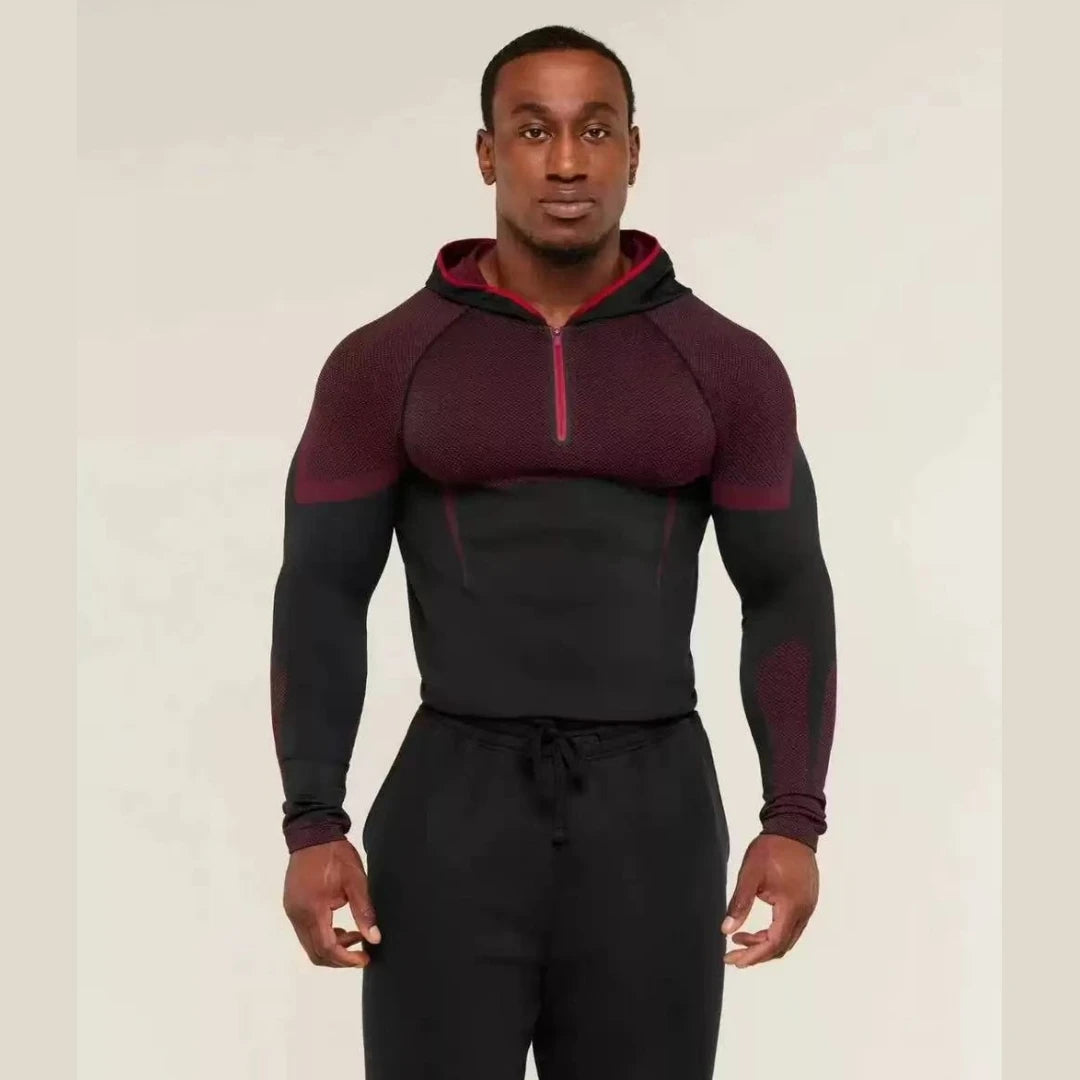 SHARK new fitness long sleeved men's hooded base shirt GYM ONYX5.0 agate high elasticity T-shirt fitness suit