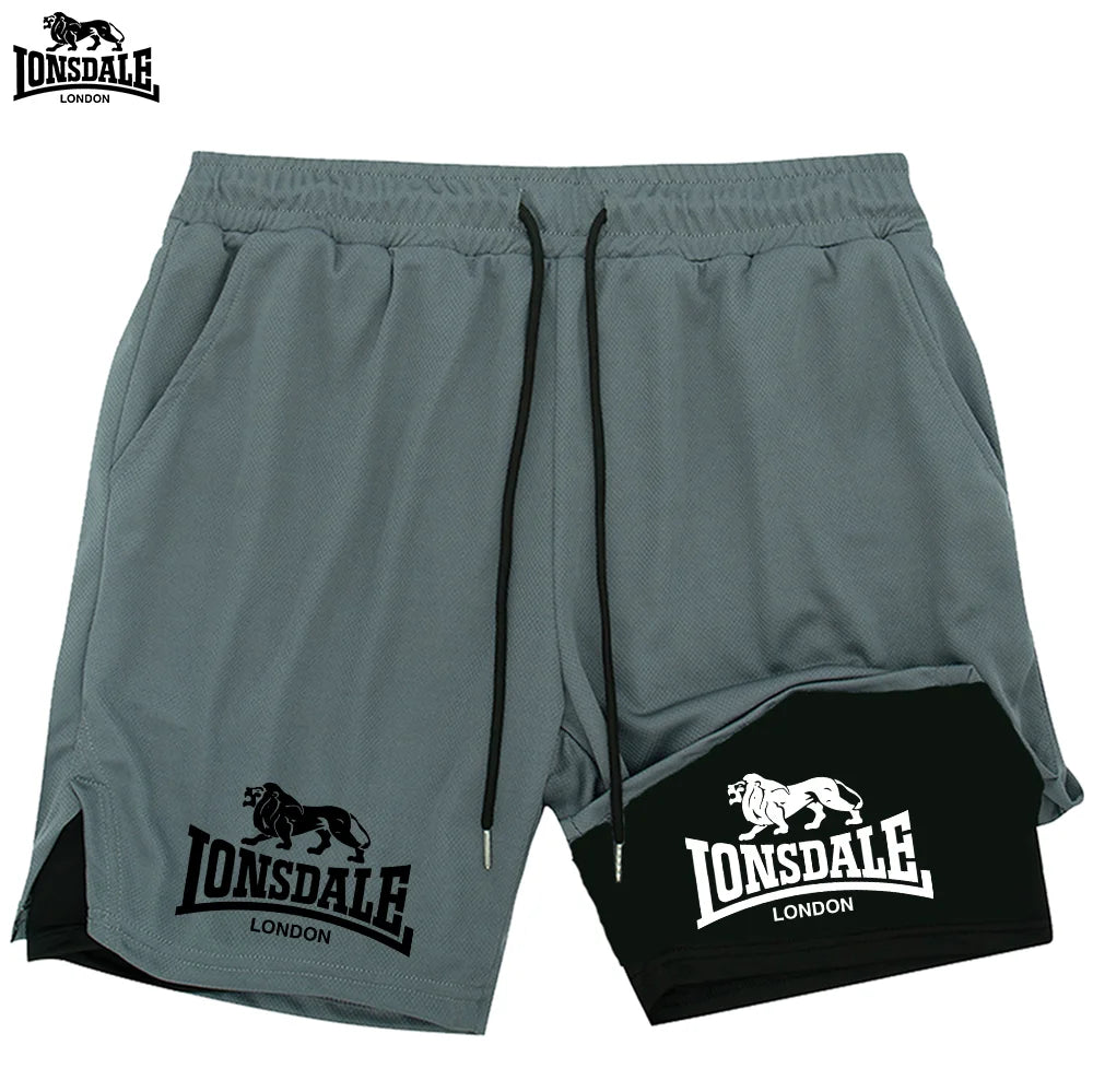 LONSDALE Men's Pattern Printed Fitness Shorts Double Layer 2-in-1 Fast Drying Fitness Outdoor Leisure Training Sports Shorts