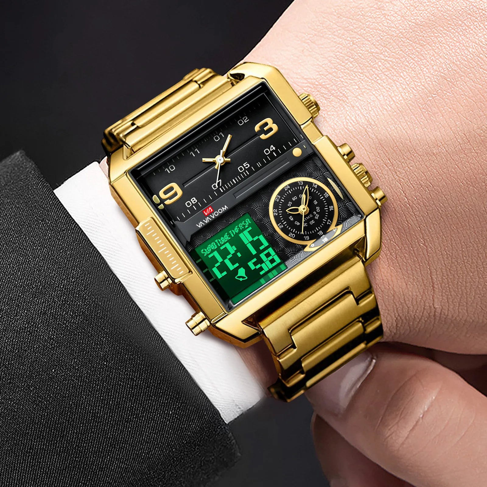 Dual Display Men Sports Watches For Male Clock Gold Black Men Digital Wrist Watches Top Brand Luxury Chronograph Quartz Watch