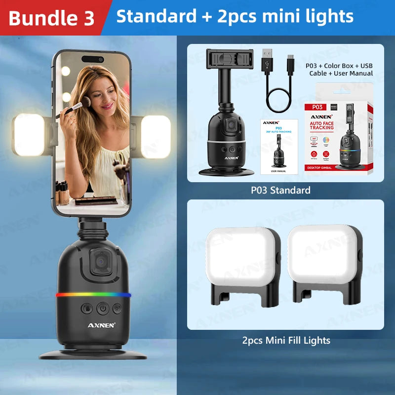Premium AI-powered desktop vlog kit with 360° rotation support."