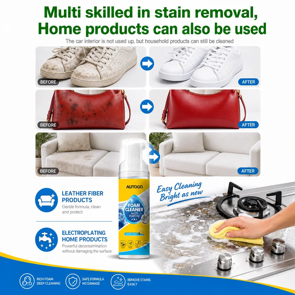 150ml Multipurpose Foam Cleaner Spray No Rinse Car Interior Leather Seat Cleaner Household Stain Remover for Shoes Sofa Kitchen