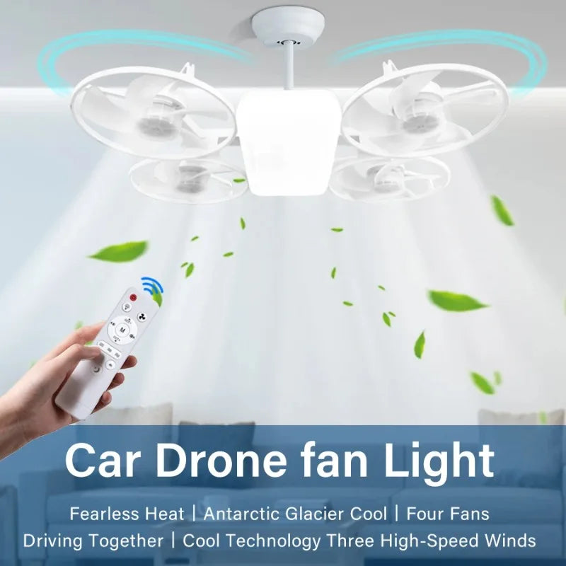 2 in 1 LED E27 Ceiling Fan Light AC 110-220V with Remote 3 Color Temp 3 Speeds Dimmable Adjustable for Bedroom Home Restaurant
