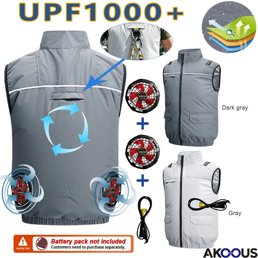 Hooded Cooling Vest Summer USB Charging 5V 12V Cooling Fan Air Conditioner Clothes Sleeveless Breathable Outdoor Sports Travel W