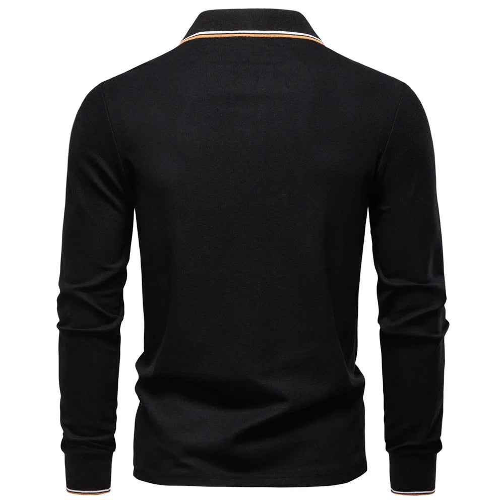 2025 Autumn New Men's Deer Embroidery Cotton Rich Blend Breathable Polo Shirts Long Sleeve Social Business Golf Polo Shirts Male