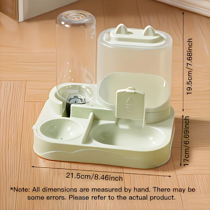 Pet drinking and feeding unit separates dry and wet food made of durable plastic with transparent design without battery for cat