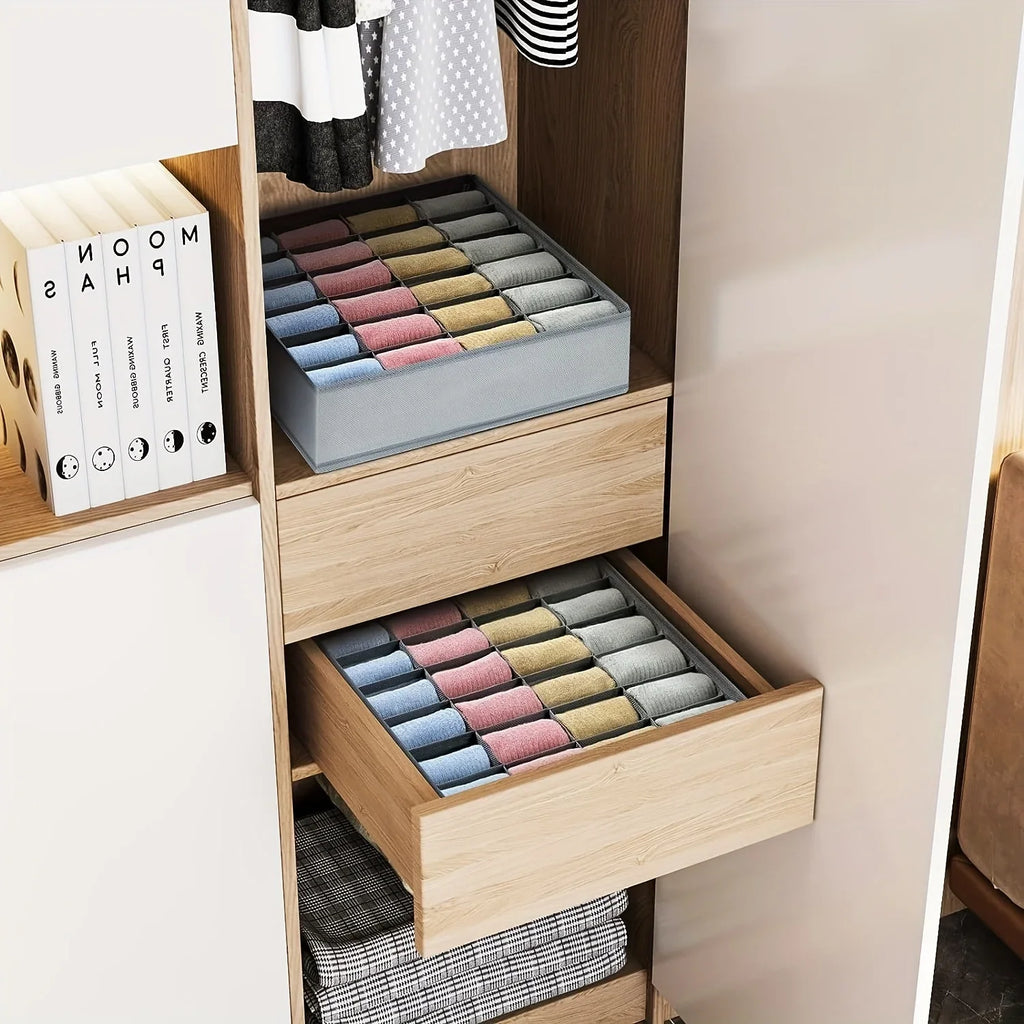 Foldable Fabric Storage Box with 24 Compartments Stackable Organizer for Socks Ties Underwear Space-Saving Drawer Divider