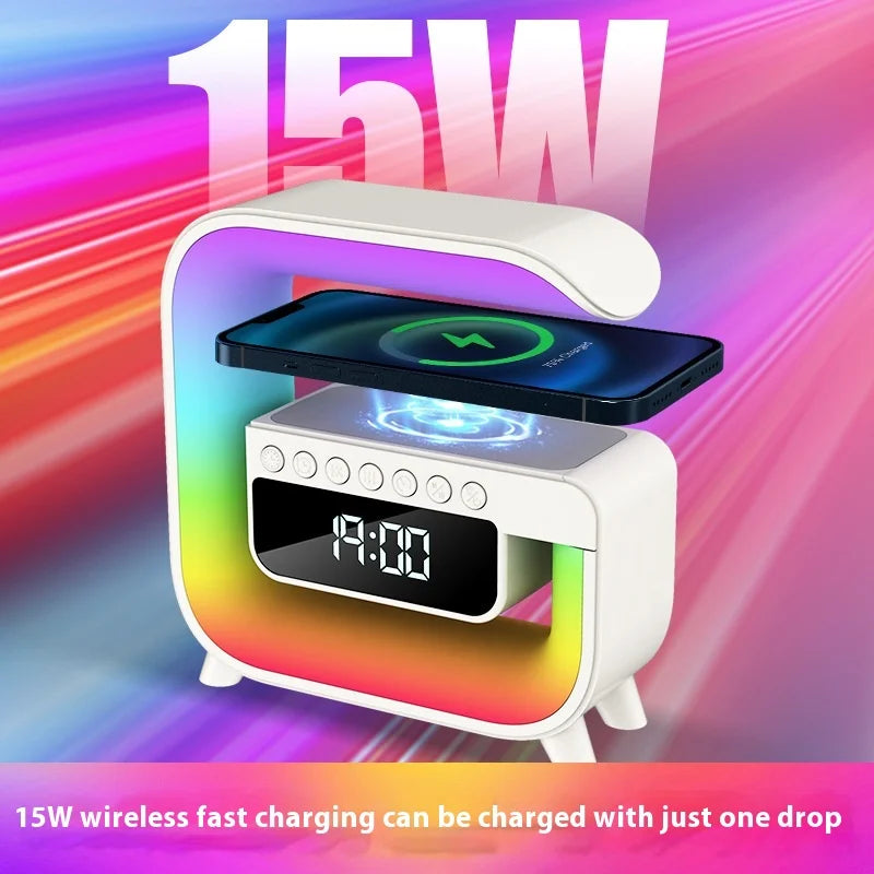 Multifunction Wireless Bluetooth Speaker Charger Pad Stand TF RGB Night Light Fast Charging Station for Mobile Phone Speaker