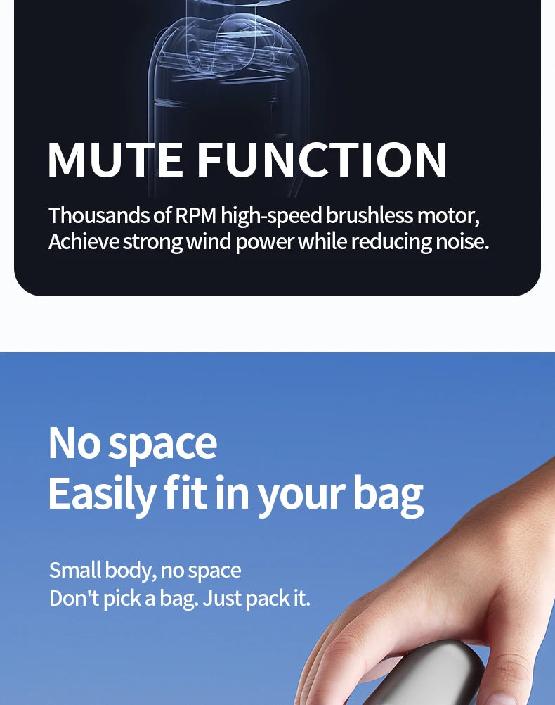 Portable Handheld Fan Mini USB Fan With 6 Speeds and Digital Display Foldable 3-in-1 Handheld Neck and Desktop Fan For Outdoor