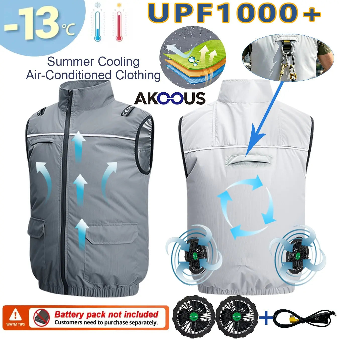 Hooded Cooling Vest Summer USB Charging 5V 12V Cooling Fan Air Conditioner Clothes Sleeveless Breathable Outdoor Sports Travel W