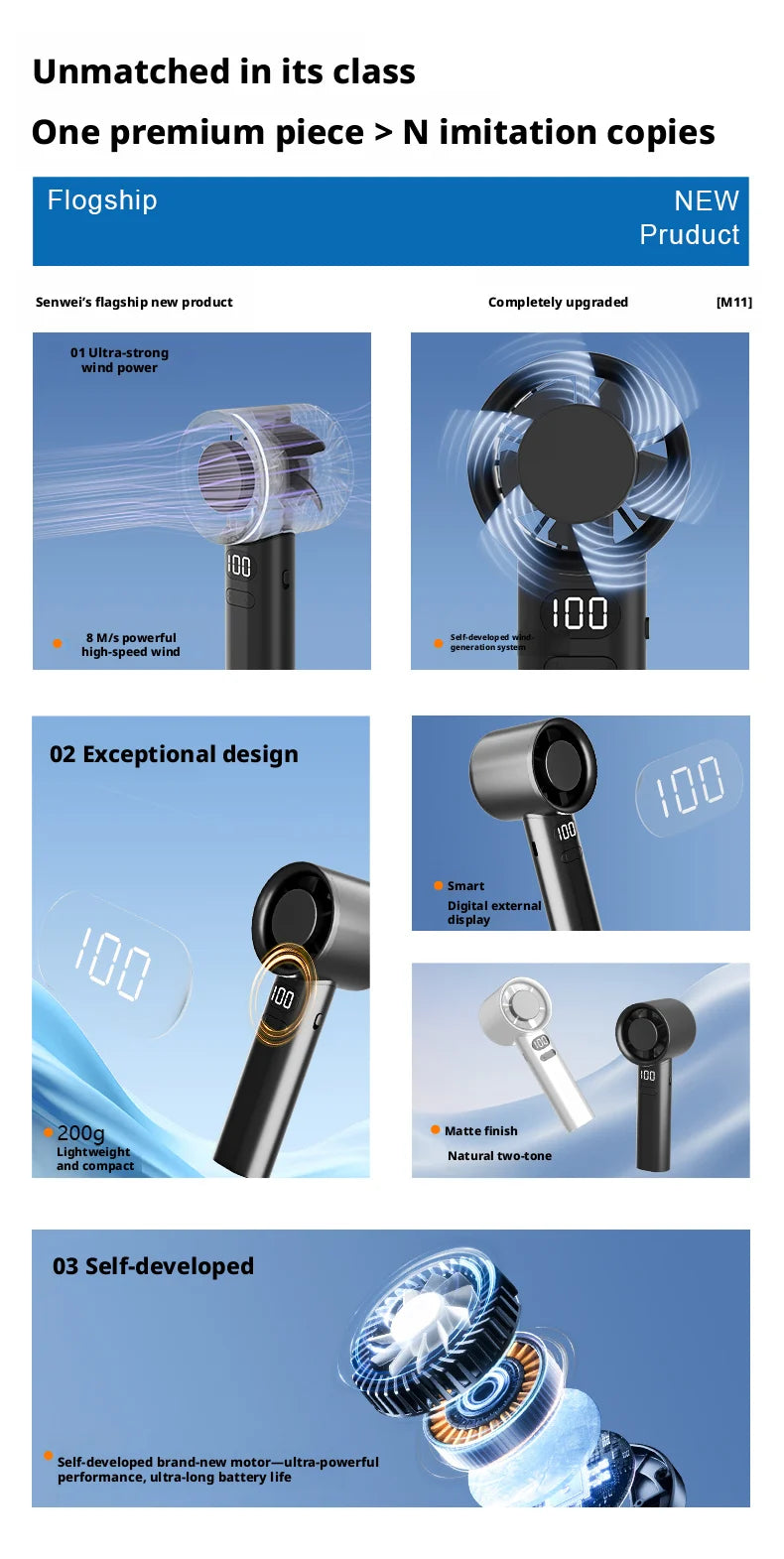 Portable Handheld Fan, Strong Wind,Speed(1-120) Adjustable  USB Personal Fan for Travel Outdoor Camping Beach Makeup