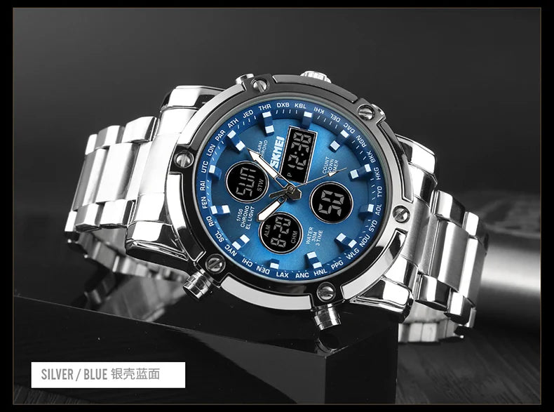 Luxury Sport Men's Quartz Watch Digital Wristwatch Waterproof Stainless Steel Male Watches Clock Relogio Masculino 1389