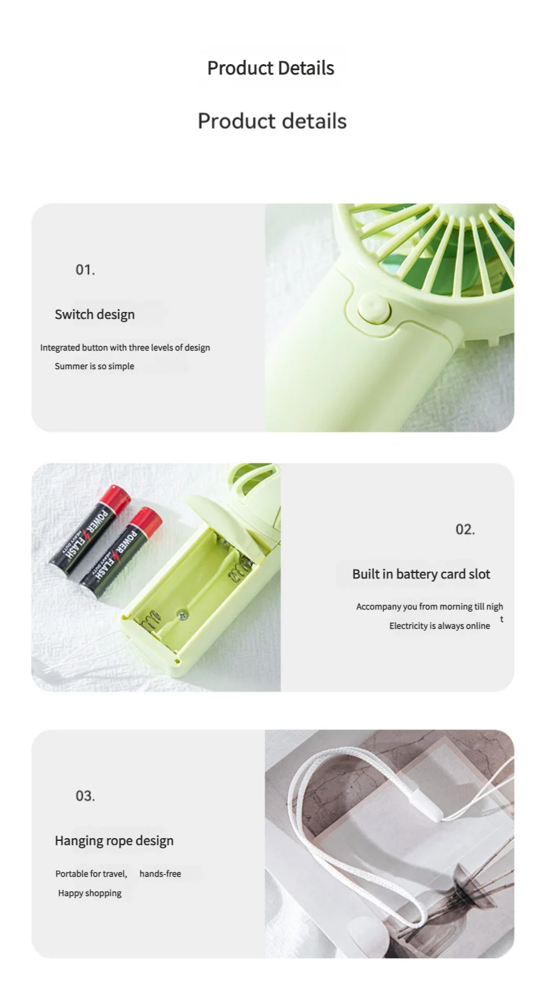 MEET SUN Portable Fan Convenient Creative Small Fan Pocket Hand-held Fan Lightweight AAA Battery Handheld Mini Fan Air Coolers