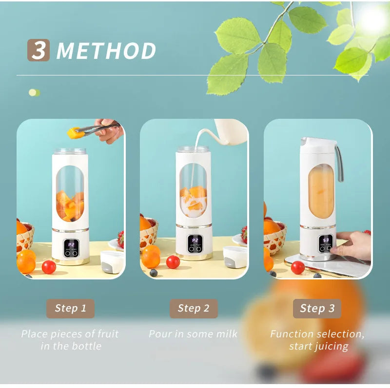 Outdoor portable juicer cup, rechargeable mini juicer, portable juicer, fruit and vegetable juicer with LED display
