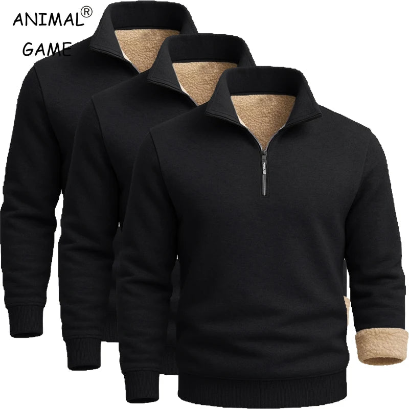 3 Pack Men's Long Sleeve Zip Thick Pullover Winter Warm Sherpa Lined TShirt Men Autumn Outdoor Heavyweight Sweatshirts US SIZE