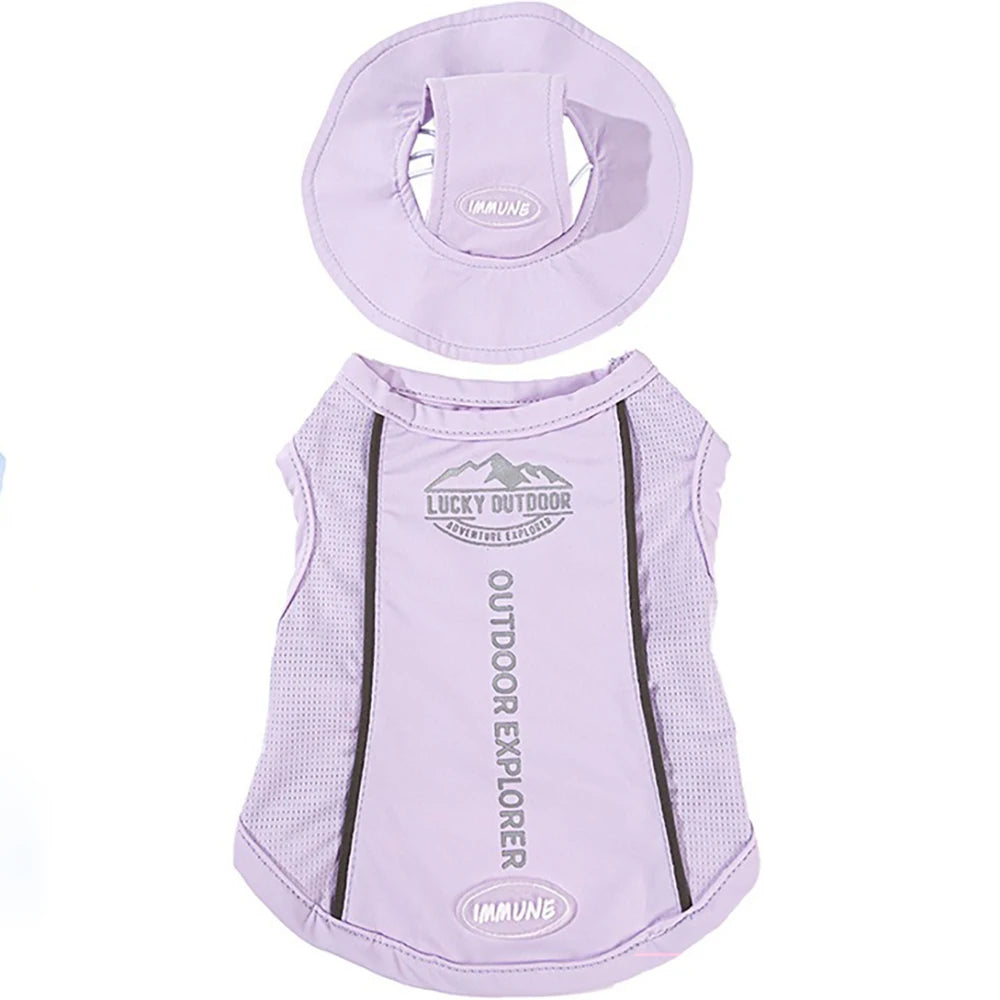 Pet Dog Summer Cooling Vest with Cap Breathable Mesh Sun Protective Shirt for Dogs&Cats Lightweight Outdoor Pet Clothes Set