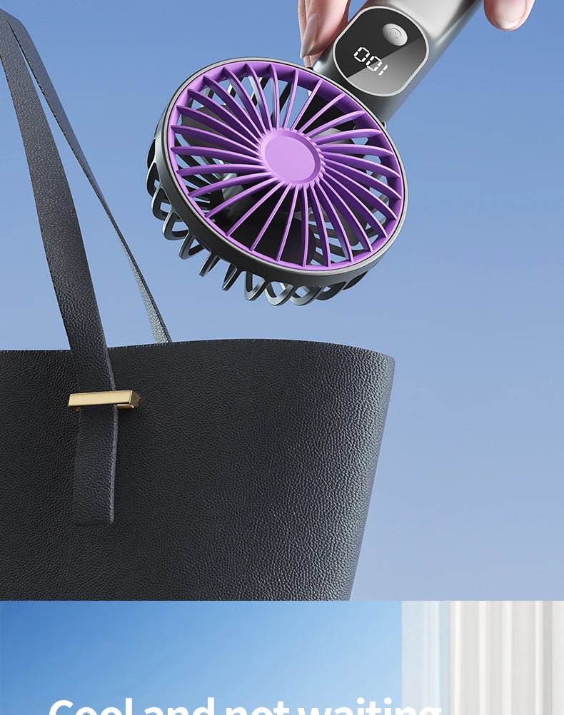Portable Handheld Fan Mini USB Fan With 6 Speeds and Digital Display Foldable 3-in-1 Handheld Neck and Desktop Fan For Outdoor