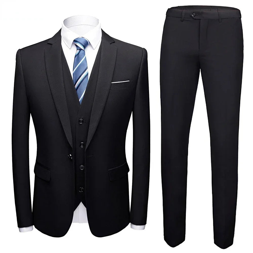 Suits For Men 3 Pieces Set Elegant Wedding  Fashion Classic Full Jackets Vest Pants Blazers Outfit 2025 Formal Costume