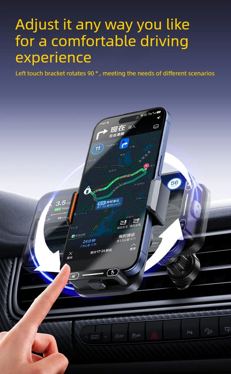 2026 New Upgraded 15W Qi FCC ROHS Car Phone Charger Holder Auto Induction One Key Release 360 Rotating for Dashboard Windshield