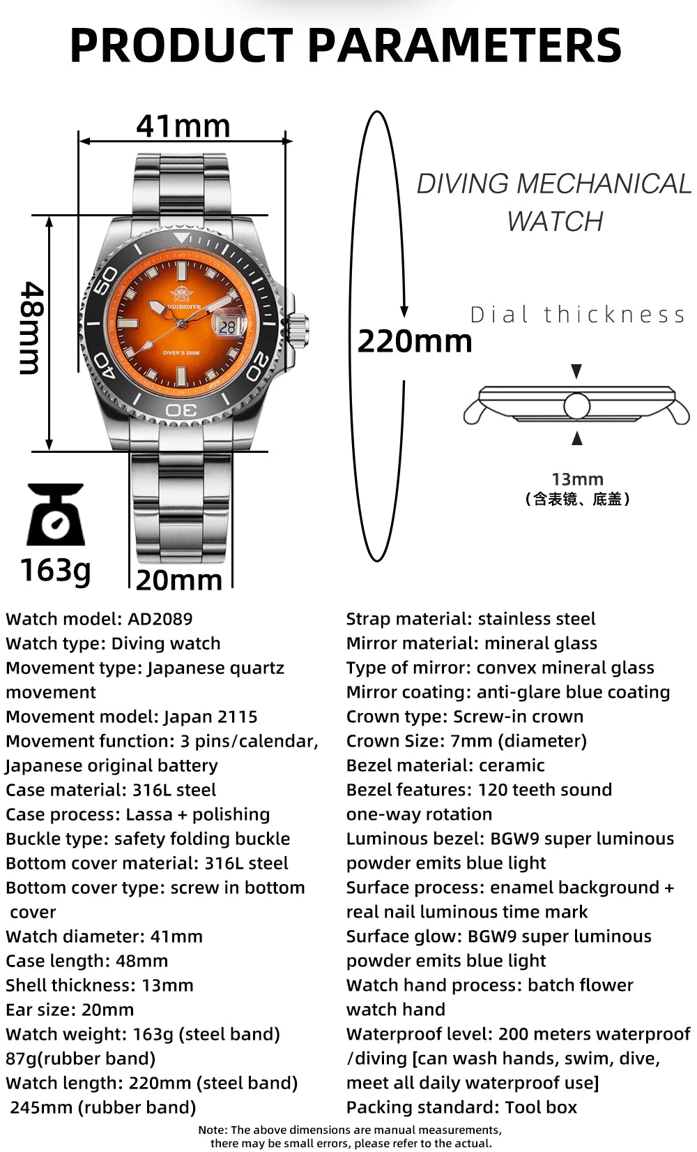 ADDIESDIVE 41mm Man Luxury Watch Japan 2115 Quartz Movement Watch Luminous 200m Waterproof 316L Stainless Steel Dive Watches