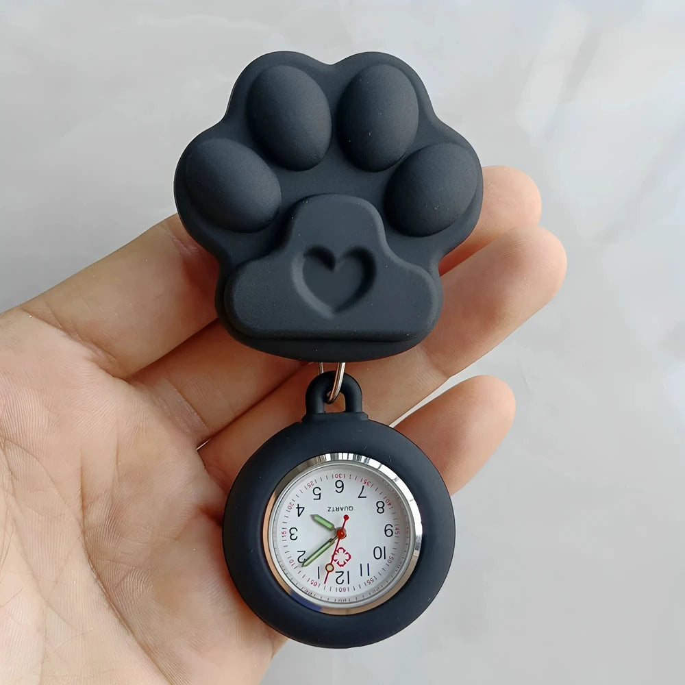 Colourful Retractable Badge Reel Nurse Doctor Lovely Cat Claw Footprints Pocket Watches medical hospital Gift Watch for women