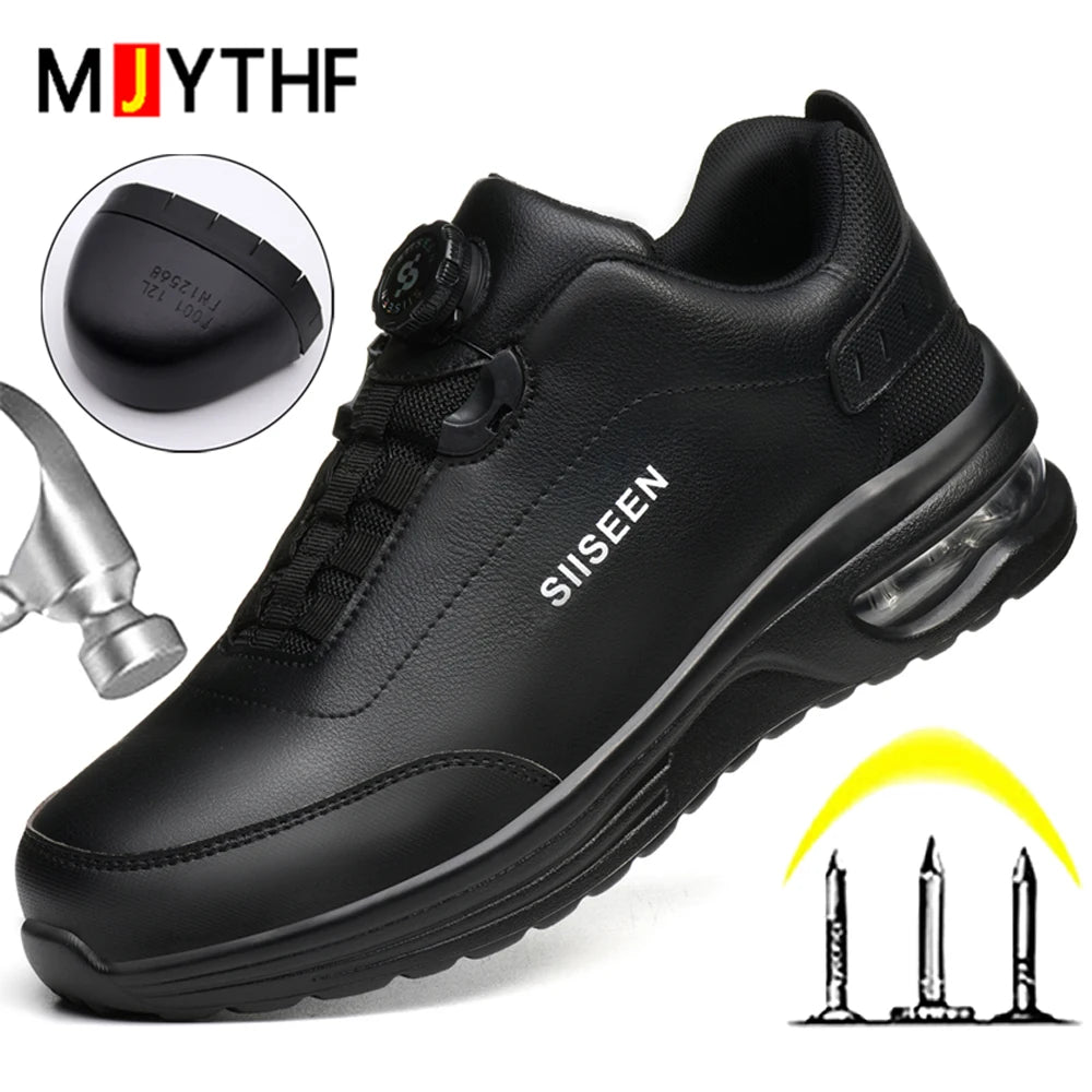 New Waterproof Safety Shoes Men Boots Rotating Button W0ork Sneakers Leather Shoes Anti-Smash Anti-Puncture Security Work Boots
