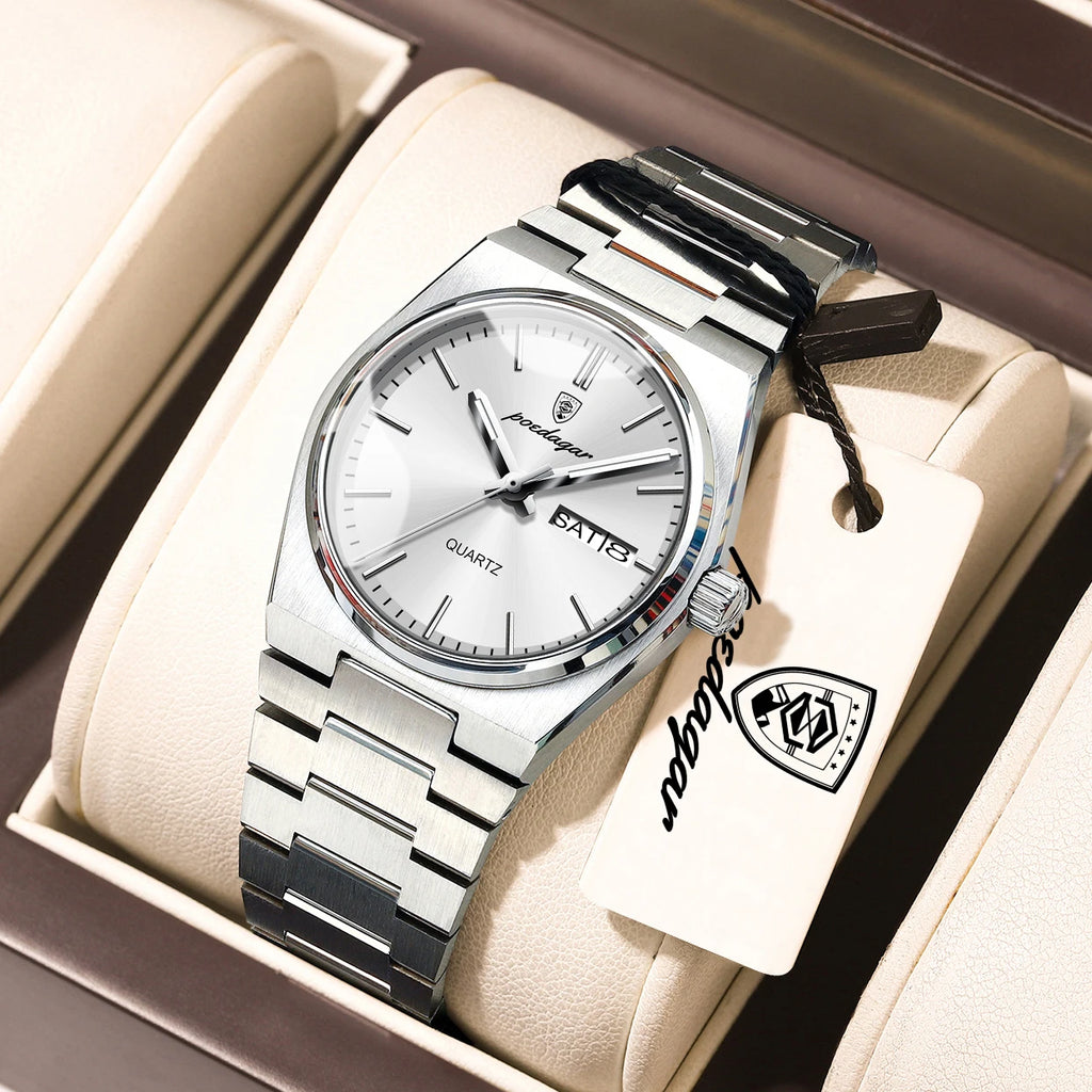 POEDAGAR Exquisite Watches For Women Waterproof Luminous Date Week Ladies Watch Stainless Steel Luxury Woman's Quartz Wristwatch