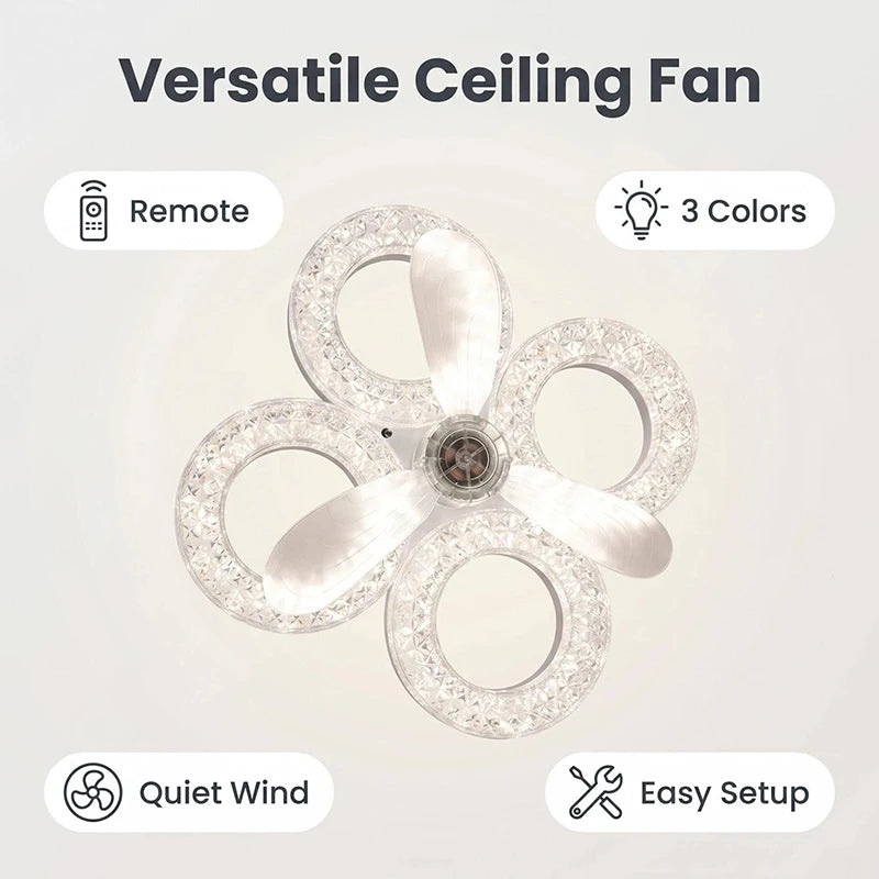 48W Ceiling Fan Light E27 Remote Control 4 heads Circular/Square Timer-controlled Converter Base Lighting Base Bedroom Living R