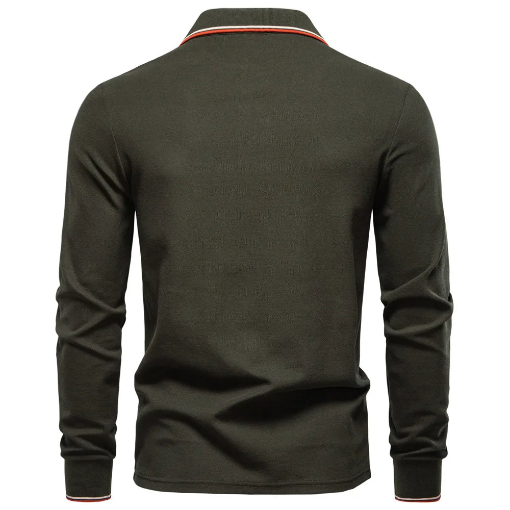 2025 Autumn New Men's Deer Embroidery Cotton Rich Blend Breathable Polo Shirts Long Sleeve Social Business Golf Polo Shirts Male