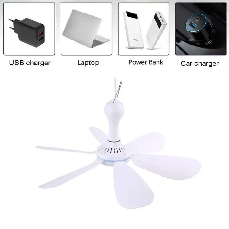 XIAOTREE USB Ceiling Fan DC 5V Air Circulator Fan 6 Detachable Blades Portable Hanging Ceiling Fans Camping Fan for RV & Home