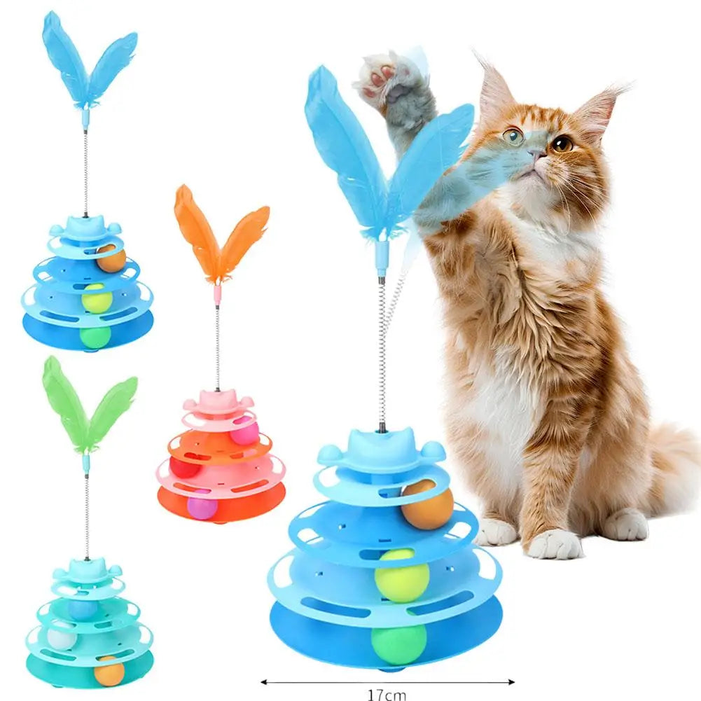 Three-layer Rotating Tower with Ball Pattern Feather Cat Toy Indoor Cat Interactive Fun&Christmas New Year Pet Toys