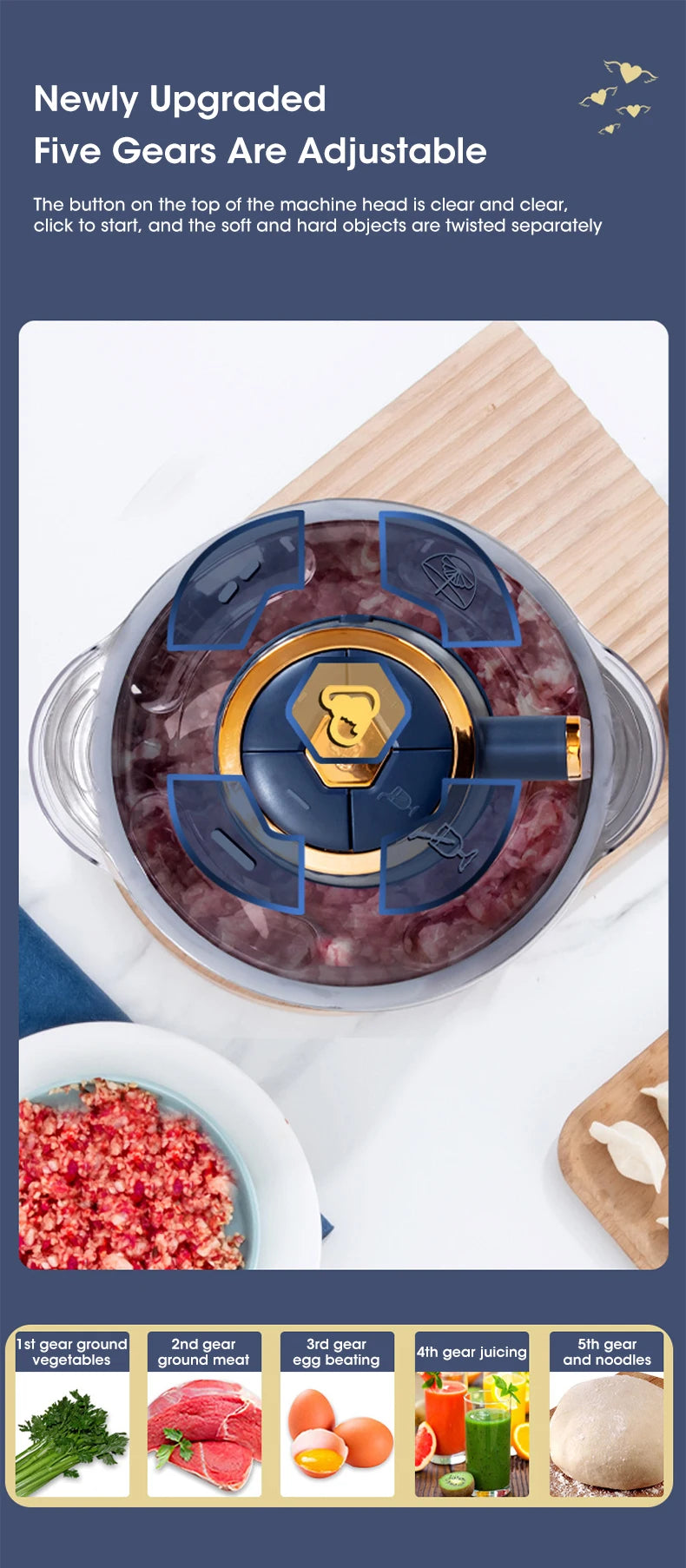 High-capacity electric food grinder for professional household cooking.