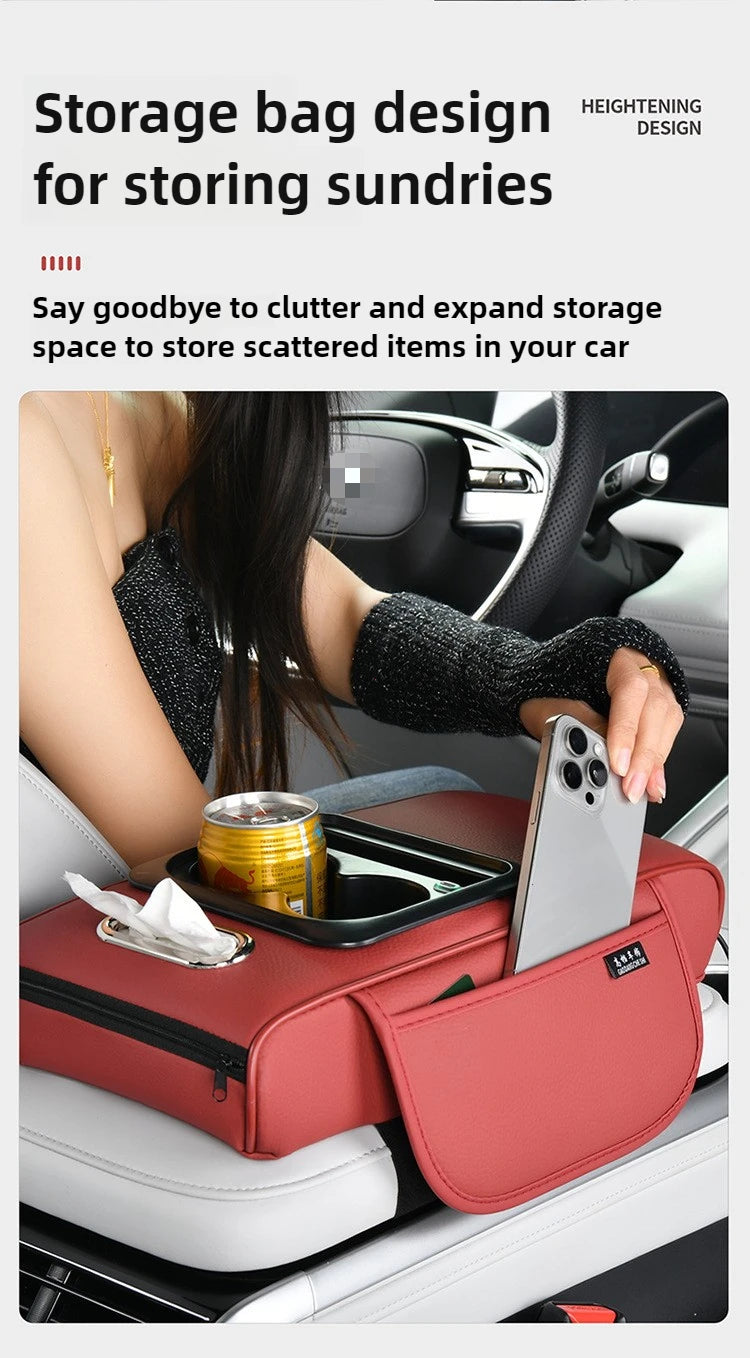 Multi-Function Car Armrest Box with USB Port - Storage Booster Pad Center Console Tissue Box And Water Cup Holder for Vehicle