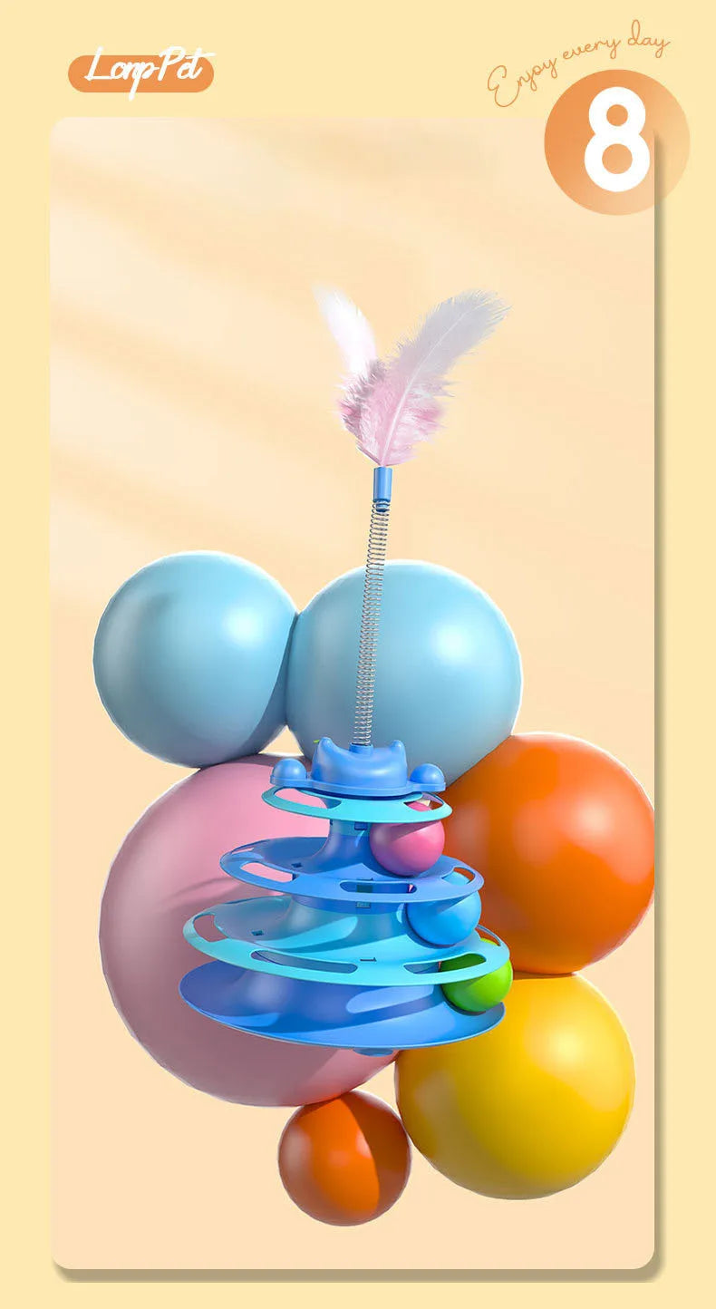 Interactive Cat Turntable Toy Feather Wand Rolling Ball Self Play Kitten Boredom Relief Indoor Pet Playing Accessory