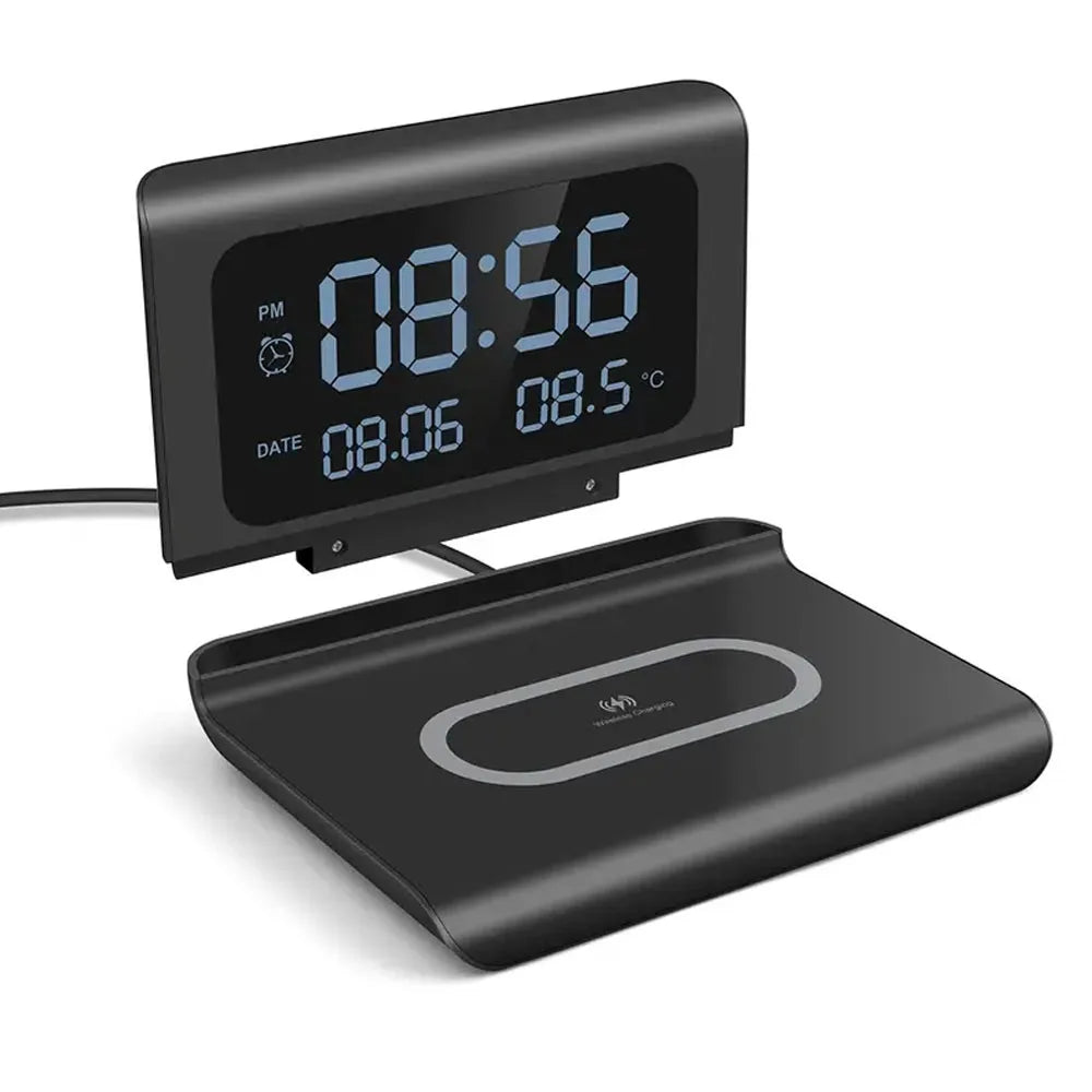 Wireless Charger Pad Stand with Alarm Clock And Thermometer Fast Charging Station for iPhone 17/16/15/14/13/12/11