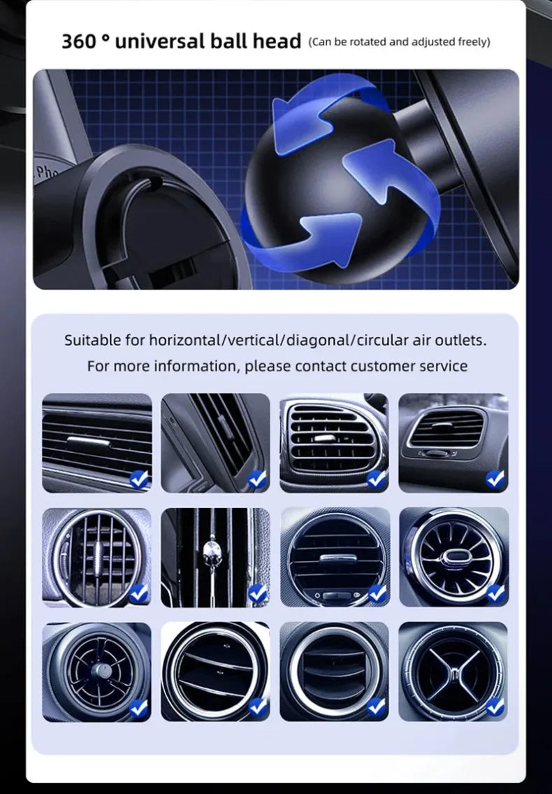 2026 New Upgraded 15W Qi FCC ROHS Car Phone Charger Holder Auto Induction One Key Release 360 Rotating for Dashboard Windshield