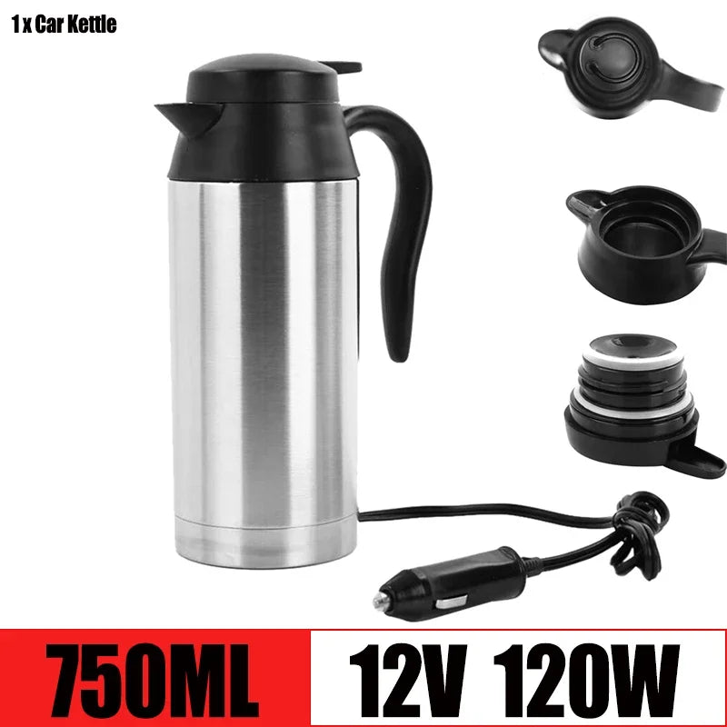 12V 24V Travel Electric Kettle Stainless Steel Smart Temperature Control Touch Travel Coffee Mug Warmer for Car Truck Leakproof