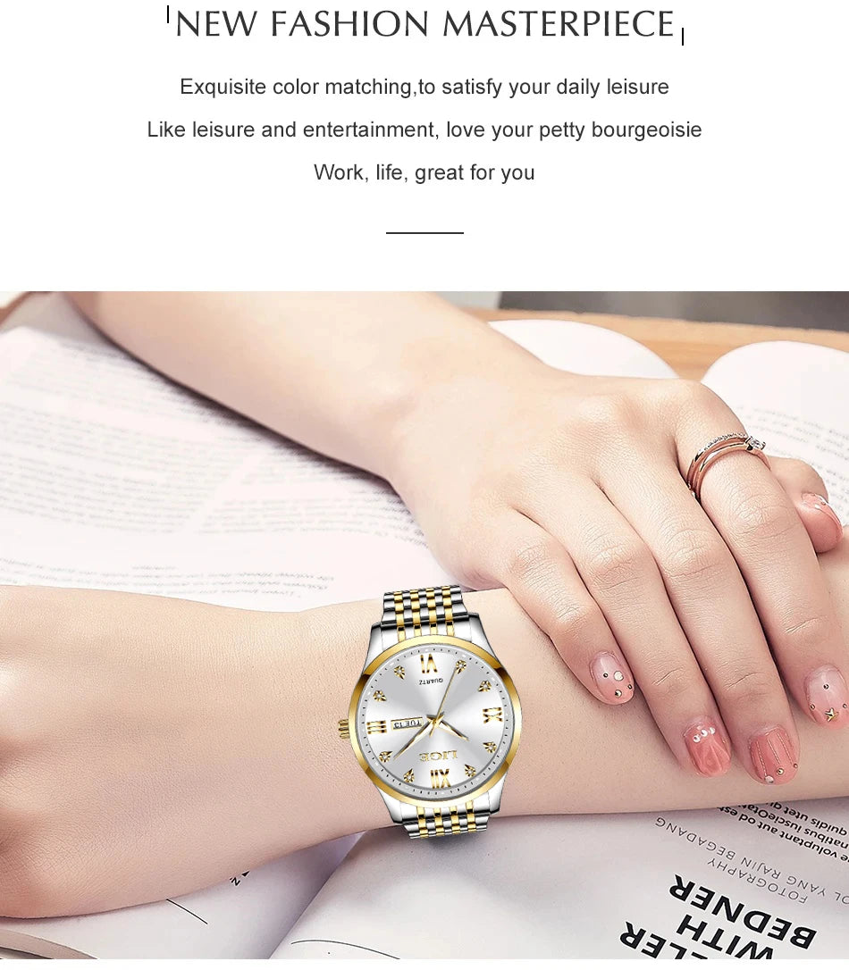 LIGE Fashion Retro Diamond Dial Casual Watches Round Stainless Steel Waterproof Luminous Clock Quartz Wristwatch for Women Gift