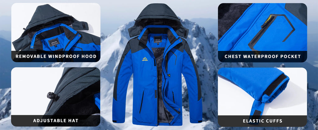 TACVASEN Men's Winter Ski Jackets Waterproof Fleece Coats Insulated Thermal Snowboard Jacket Parka Raincoat with Hood Man Parka