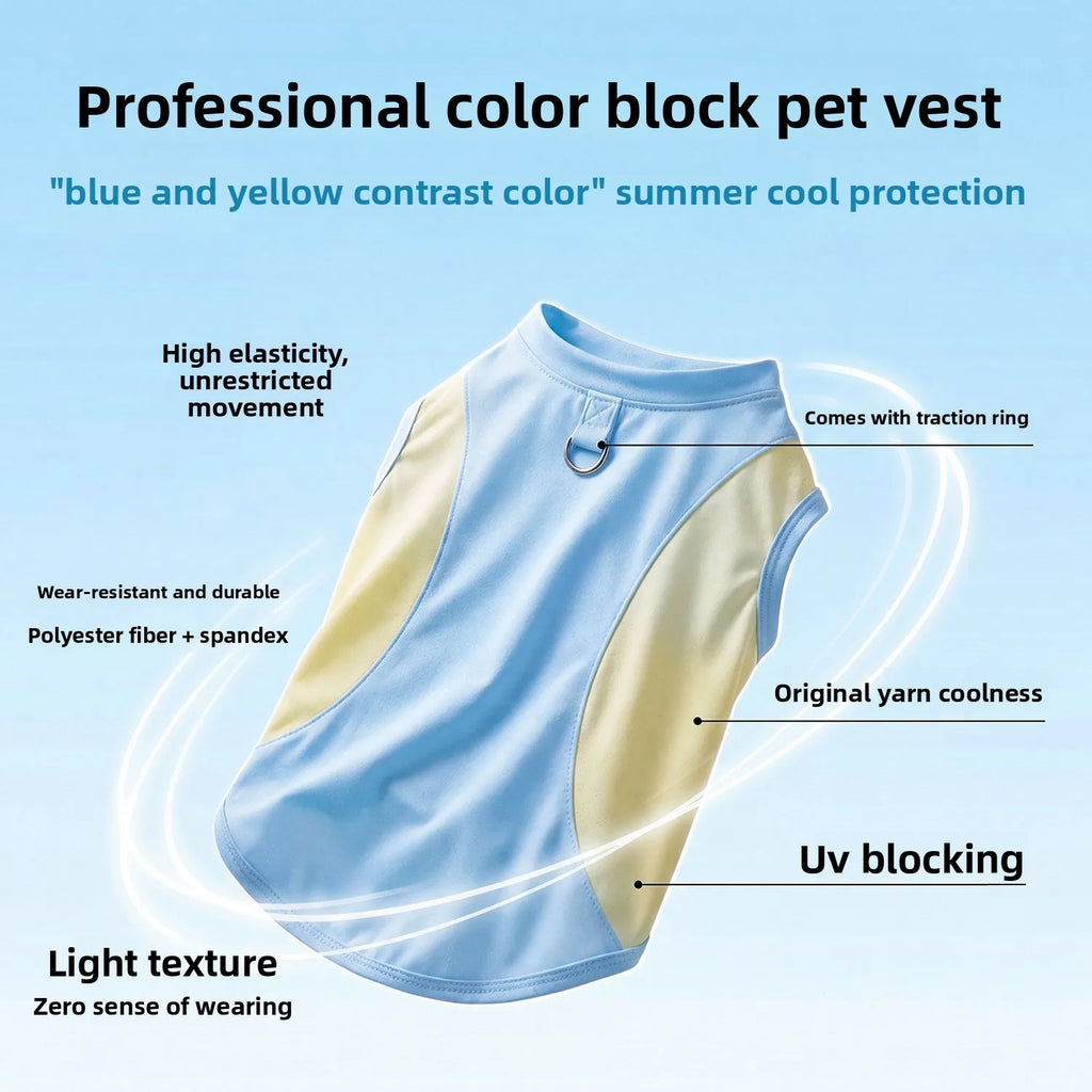 Dog cooling vest - summer sun protection, lightweight color block design, pet tank top, ice-cooling, breathable pet apparel