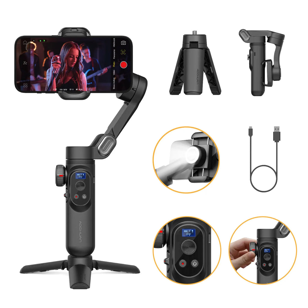 Smart XPro Smartphone 3 Axis Gimbal Stabilizer For iPhone and Android Smartphone Shooting Video With fill light effect