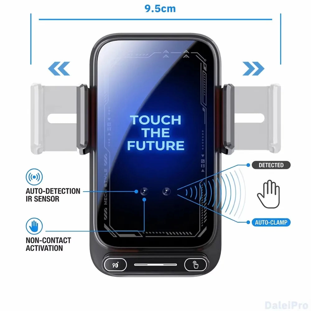 2026 New Upgraded 15W Qi FCC ROHS Car Phone Charger Holder Auto Induction One Key Release 360 Rotating for Dashboard Windshield
